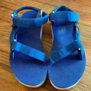 Teva 1016947 women’s blue platform wedge sandals; size 10.5